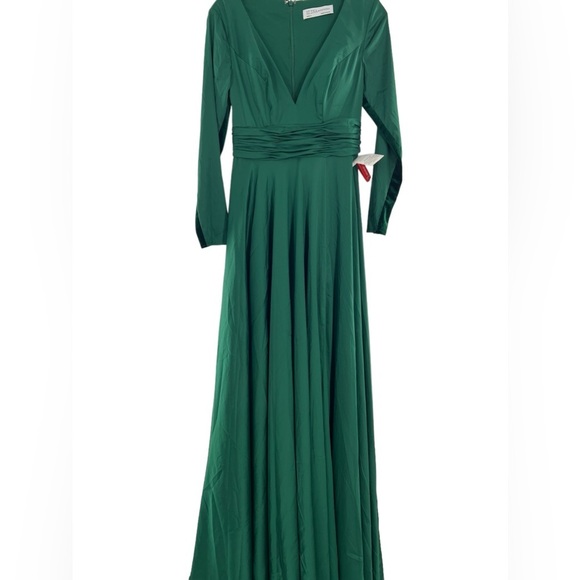 NWT Ieena by Mac Duggal Long Sleeve V Neck High Split Maxi Dress 2 - Picture 3 of 12